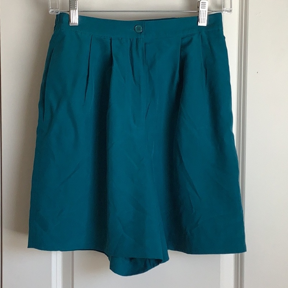August Silk Petites peacock blue high waisted pleated  shorts 100% silk